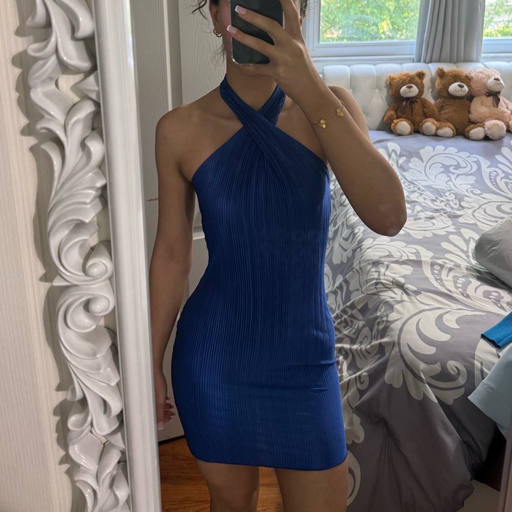 Fashion Nova Blue Halter Bodycon Dress